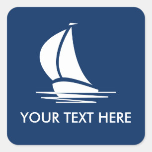 Nautical sailing ship silhouette navy blue custom square sticker