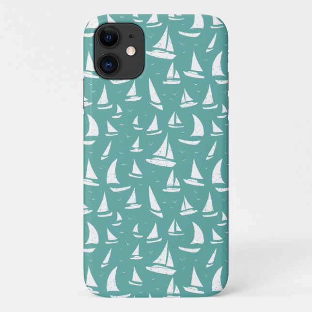 Nautical Sailing Ships Blue White Maritime Print Case-Mate iPhone Case (Back)