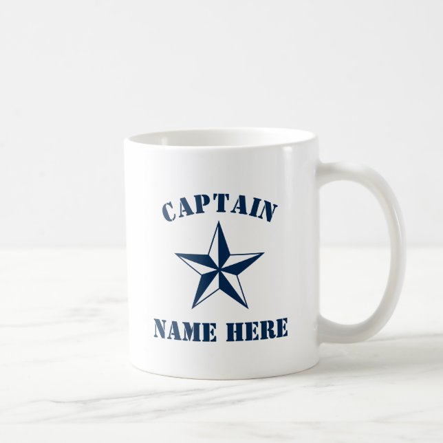 Nautical sailing star captain name personalised coffee mug (Right)