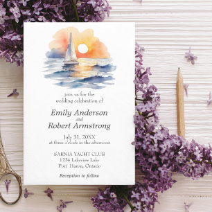 Nautical Sailing Sunset Watercolor Summer Ocean Invitation