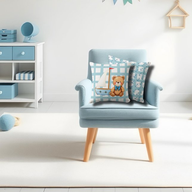 Nautical sailing teddy bear and anchors cushion (Creator Uploaded)