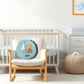 Nautical sailing teddy bear round cushion