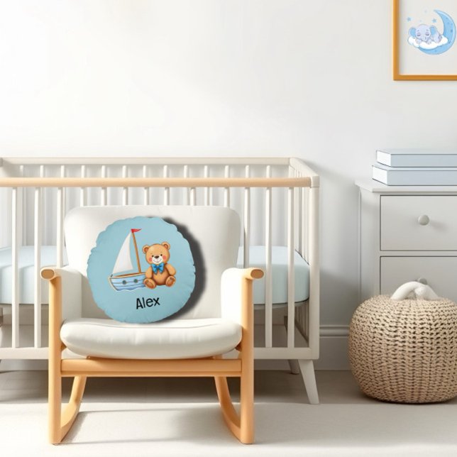 Nautical sailing teddy bear round cushion (Creator Uploaded)