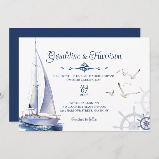 Nautical Sailing Yacht Wedding  Invitation (Front/Back)