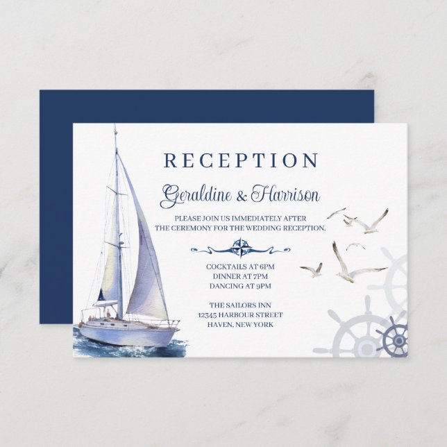 Nautical Sailing Yacht Wedding Reception Cards (Front/Back)