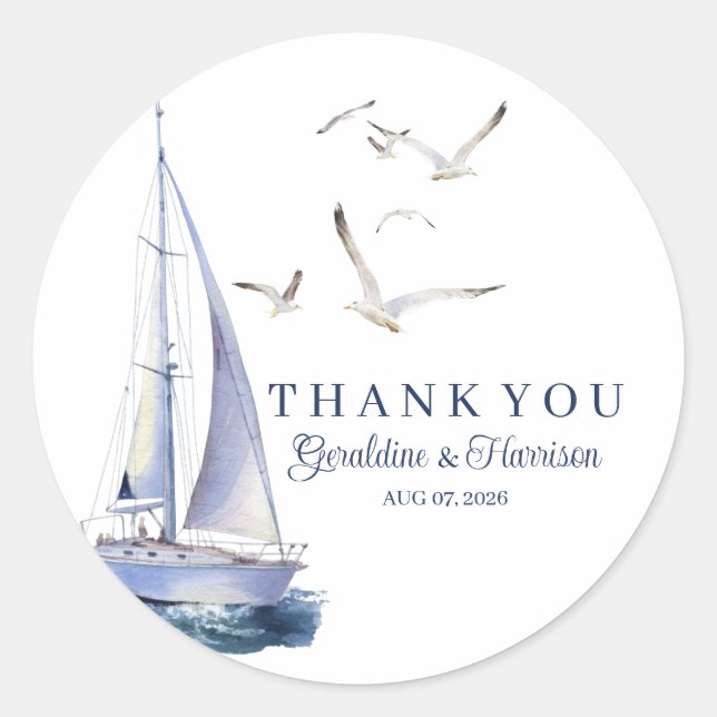 Nautical Sailing Yacht Wedding Thank You Sticker (Front)