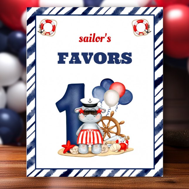 Nautical Sailor 1st Birthday Boat Boy Favour Sign (Nautical Sailor 1st Birthday Boat Boy Favor Sign)