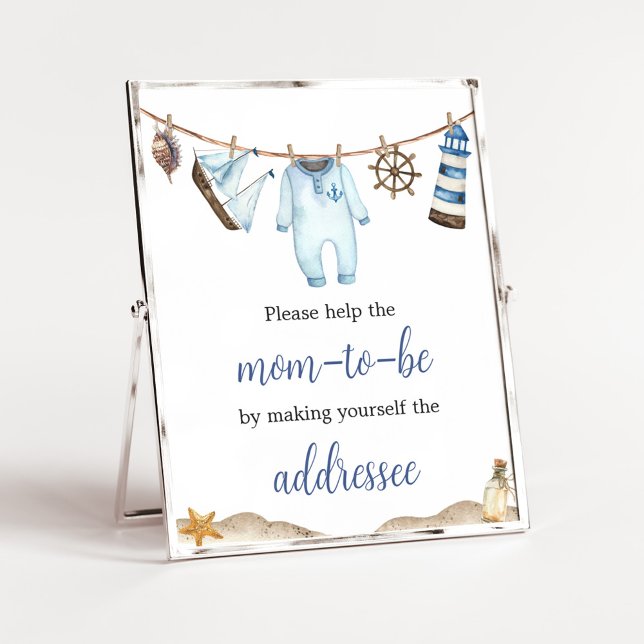Nautical Sailor Ahoy Baby Shower Envelope Station Poster (Nautical Ahoy Baby Shower Envelope Station Sign)