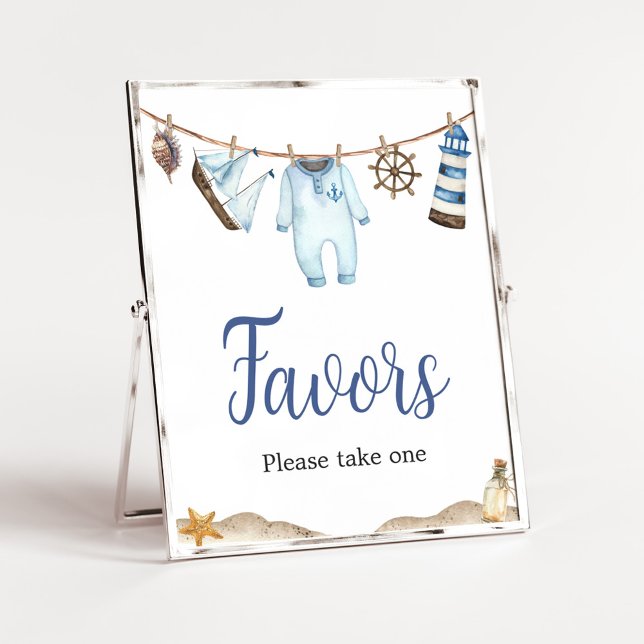Nautical Sailor Ahoy Baby Shower Favours Poster (Nautical Ahoy Baby Shower Favors Sign)
