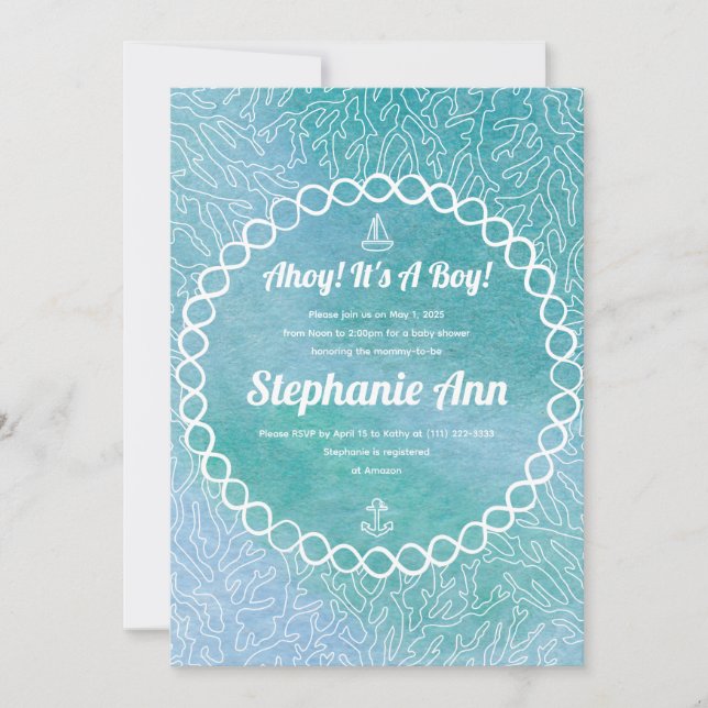 Nautical Sailor Baby Boy Baby Shower Invitations (Front)