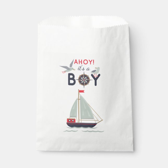Nautical Sailor Boats Ahoy Baby Boy Shower Party Favour Bags (Front)