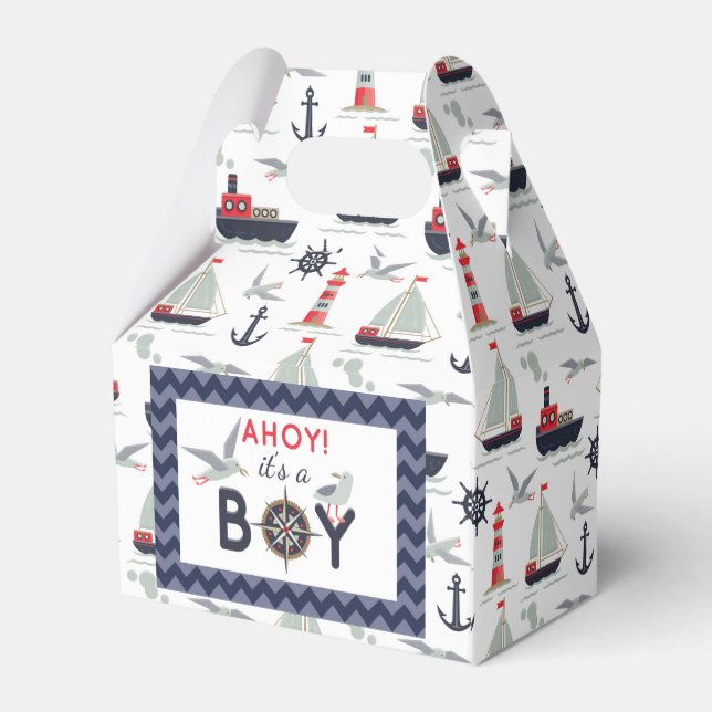 Nautical Sailor Boats Ahoy Baby Boy Shower Party Favour Box (Back Side)
