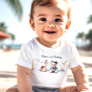 Nautical Sailor Cute Bear Boy 1st Birthday Baby T-Shirt