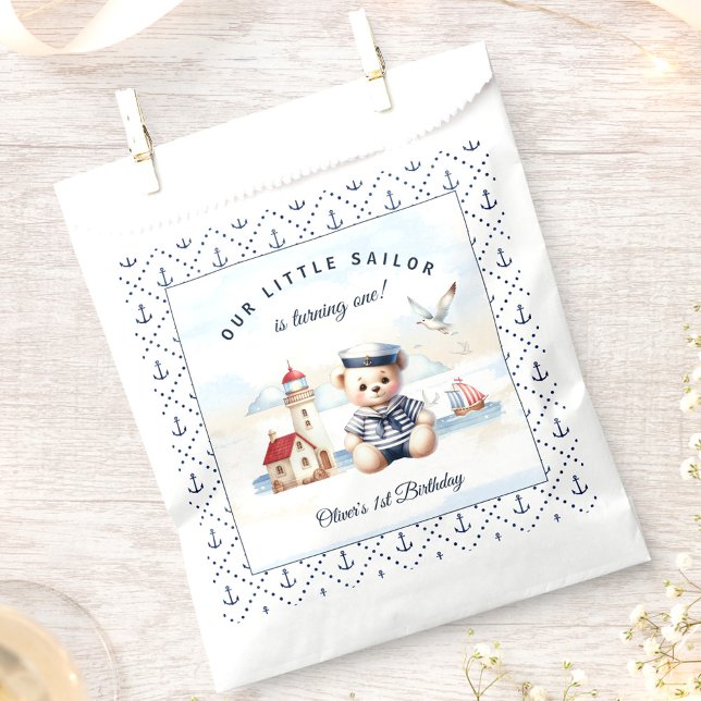 Nautical Sailor Cute Bear Summer 1st Birthday Favour Bags (Nautical Sailor Cute Bear Summer 1st Birthday Favor Bag)