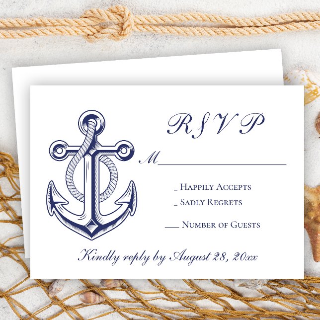 Nautical Sailor Navy Blue Anchor RSVP Wedding  (Creator Uploaded)