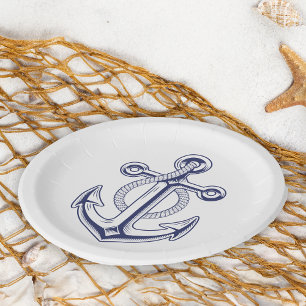 Nautical Sailor Navy Blue Ship Anchor Wedding Paper Plate