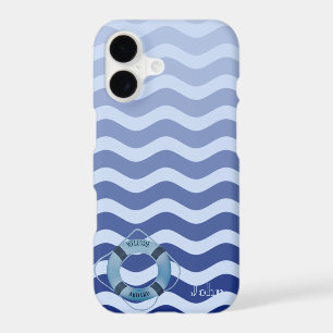 Nautical Sailor Navy Blue Waves Stripe