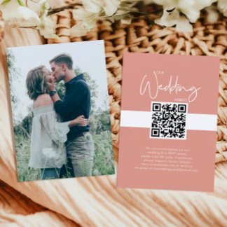 Nautical Salmon Wedding Website QR Code Photo RSVP Enclosure Card