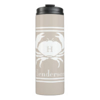 Nautical Sand Tan Taupe White Crab Monogram Name 