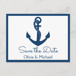 Nautical Save the Date Navy Anchor Engagement Postcard
