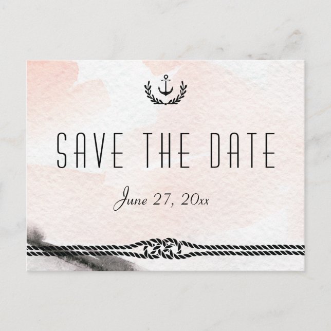 Nautical Save The Date Postcards Watercolor Peach (Front)