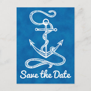 Nautical Save the Date Ship Anchor Blue Wedding Announcement Postcard