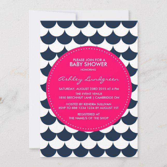 Nautical Scallop Pattern Baby Shower Invitation (Front)