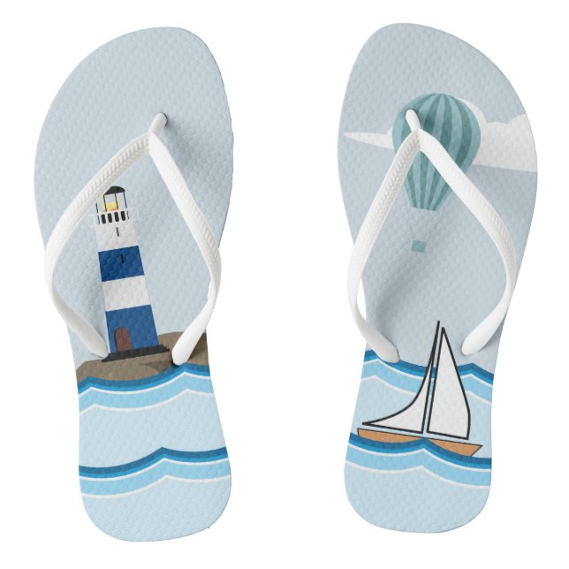 Nautical Scene with Lighthouse and Sailboat Jandals (Footbed)