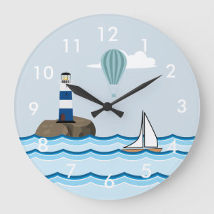 Nautical Scene with Lighthouse and Sailboat Large Clock