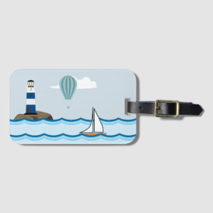 Nautical Scene with Lighthouse and Sailboat Luggage Tag