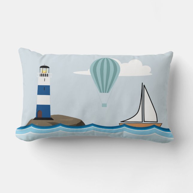 Nautical Scene with Lighthouse and Sailboat Lumbar Cushion (Front)