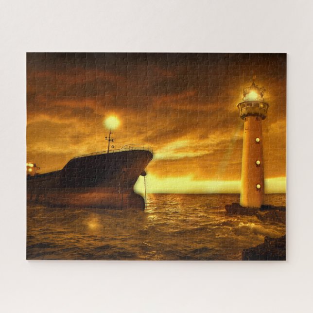 Nautical Scene with Lighthouse Jigsaw Puzzle (Horizontal)