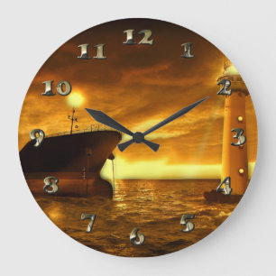 Nautical Scene with Lighthouse Large Clock