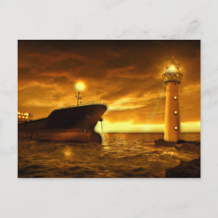 Nautical Scene with Lighthouse Postcard