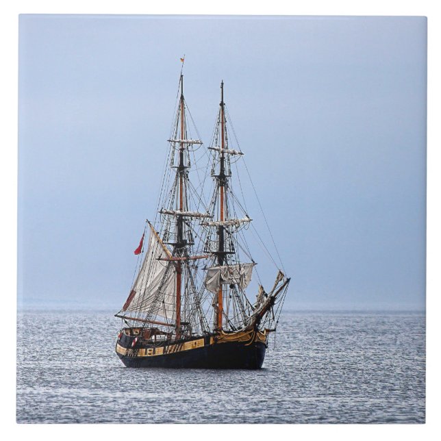 Nautical Schooner Blue Skies Tile (Front)