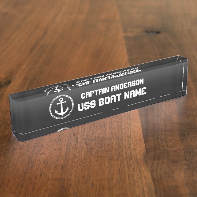 Nautical Sea Anchor Modern Captain and Boat Nameplate (Side)