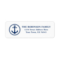 Nautical Sea Anchor Navy Blue On White Address