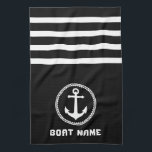 Nautical Sea Anchor Your Boat Name on Navy Black Tea Towel<br><div class="desc">Custom Nautical Sea Anchor with Your Personalised Boat Name on a Navy Black Kitchen Towel.</div>