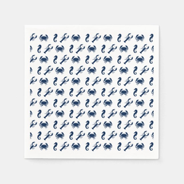 Nautical Sea Animals pattern lobster crab seahorse Napkin (Front)