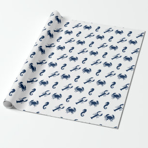 Nautical Sea Animals pattern lobster crab seahorse Wrapping Paper