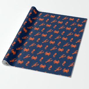 Nautical Sea Animals pattern lobster crab seahorse Wrapping Paper