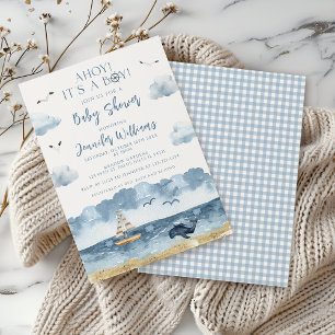 Nautical Sea Beach Ahoy It's a boy baby shower Invitation