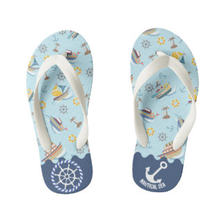 Nautical Sea Blue Kid's Flip Flops