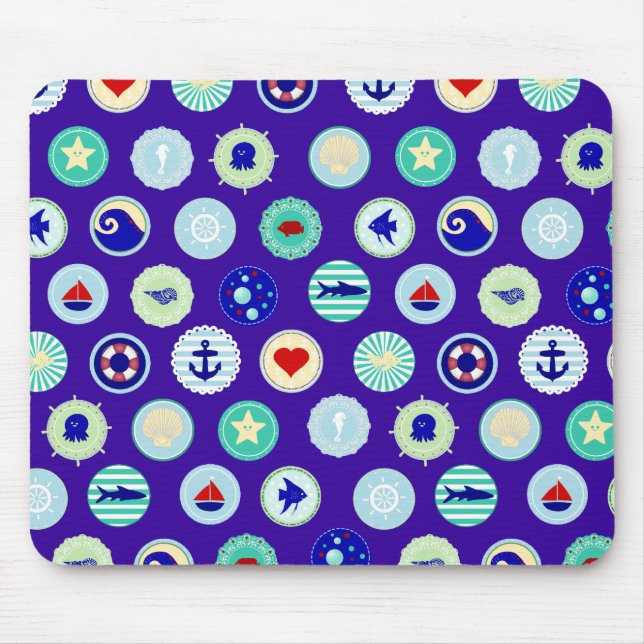 Nautical Sea Blue Sailor Pattern Mouse Pad (Front)