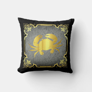 Nautical sea crab silhouette/gold/black /blue thro cushion