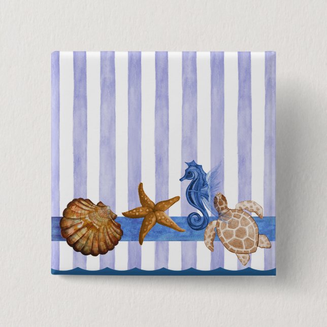 Nautical Sea Creatures 15 Cm Square Badge (Front)