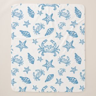 Nautical Sea Creatures Doodle Pattern Sherpa Blanket
