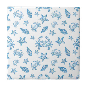 Nautical Sea Creatures Doodle Pattern Tile