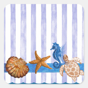 Nautical Sea Creatures Square Sticker