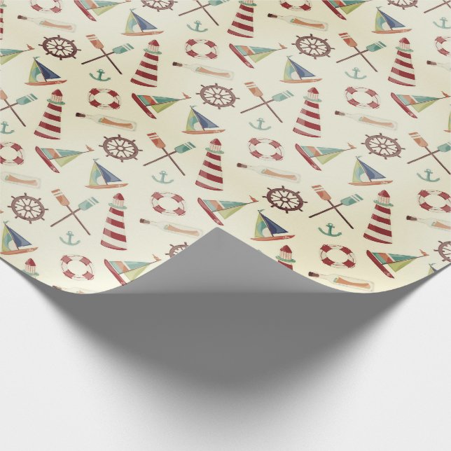 nautical sea lighthouse and sailboat wrapping paper (Corner)